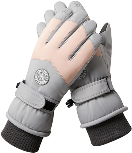 Hjkiopc Damen Ski Handschuhe Winter Winddicht Wasserdicht Schnee Touchscreen Thermal Warme Verdickte Mit Fleece für Skifahren Laufen Radfahren Wandern