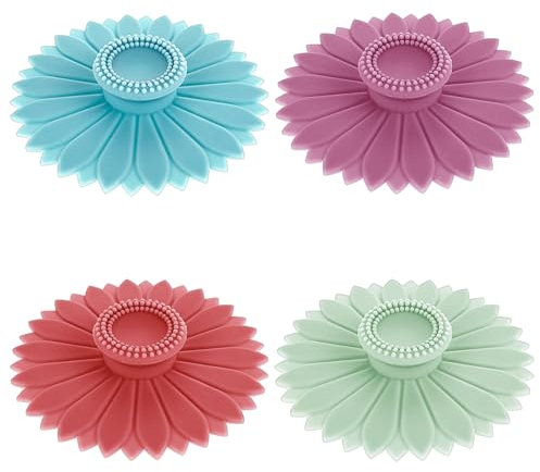 Gjinxi 4Pcs Sunflower Silicone Lids Food Covers for Plastic Cups Can Covers for Tins Drink Cover Anti Spike Silicone Stretch Lid Milk Bottle Tops Glass Microwave Splatter Guard Reusable Travel Cup Lid