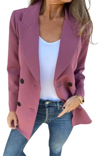 shownicer Blazer Femme Veste De Costume Elégant à Manches Longues Blazer Décontractée d'affaires Blazer à Revers Vestes de Tailleur Bureau Affaires Veste De Costume Couleur Unie A Rose XL