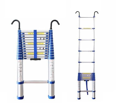 JDHSKCF Teleskopleiter mit Haken, ausziehbare Stufen aus Aluminium, höhenverstellbar, für Dachbodentreppen im Hausdach, strapazierfähig, maximale Tragkraft: 150 kg Selfless Dedication