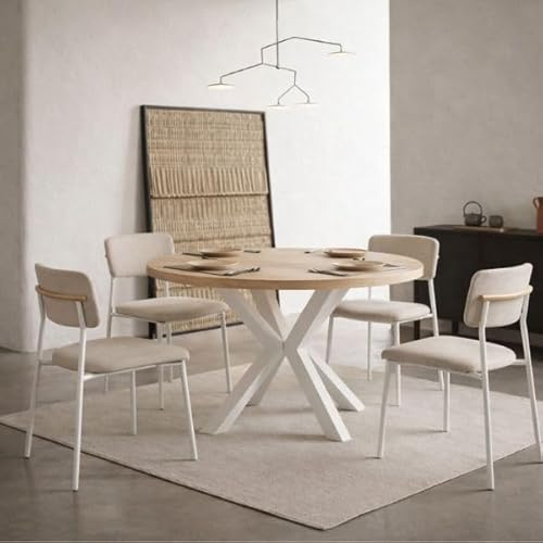 Dekori Möbel Runder Ausziehbarer Tisch für Esszimmer RAL mit Holzbeinen, Skandinavischer Stil, Durchmesser Varianten von : 90 bis 220 cm (Eiche Sonoma/Weiß, 100/150 cm)