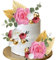 SYKYCTCY 25 Pack Flower Cake Decorations Ball Cake Toppers Artificial White Pink Rose Flowers Paper Palm Fan Cake Picks for Baby Shower DIY Wedding Birthday Party Supplies