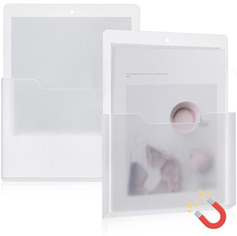 Feifeiya 2 Pack Magnetic File Holder Large Magnetic Pocket Wall Hanging File Folder Organizer Paper Mail Letters Office Supplies for Refrigerator Whiteboard Storage Cabinets(Clear Color,Vertical)