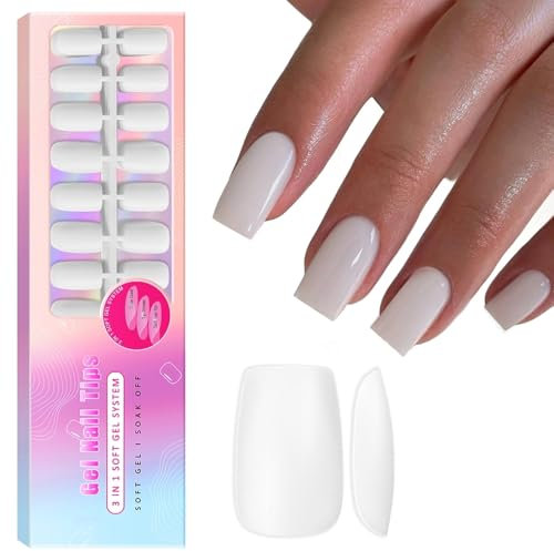 SXVME Soft Pre-Colored Acrylic Nail Tips, White False Nails Medium Short Square, Solid Color Matte Gel Press on Nails Short Coffin Full Cover Artificial Fake Nail Extensions for Women DIY 300 Pcs