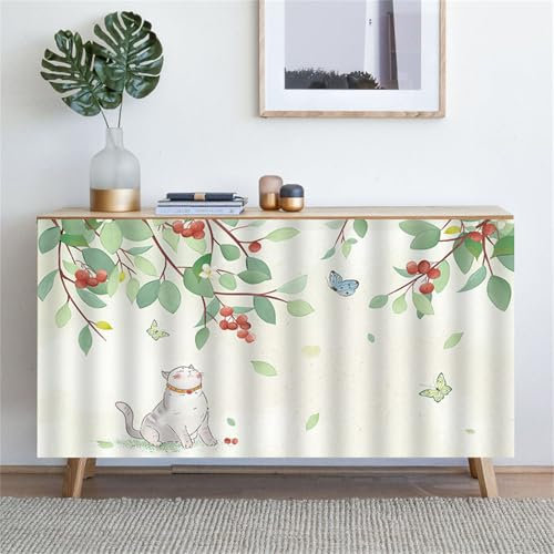 Odot Schrank Vorhang mit Klettband Küche, Grün Pflanze Muster Schrankvorhänge Küche Staubdichter Schrank Vorhang Selbstklebend Privatsphäre Schrankgardine (Süß Kätzchen,50x70cm)