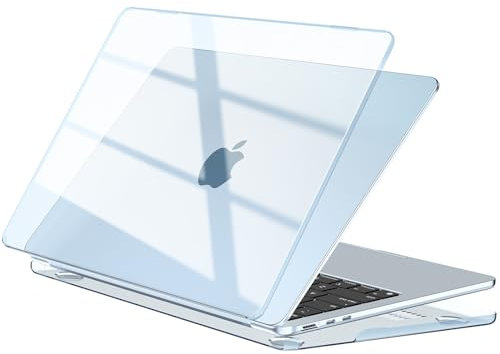 EooCoo Cover Compatibile per MacBook Air 13.6 Pollici M4 M3 M2 2025 2024 2022, Partita Ufficiale Celeste, Logo Chiaro, Plastica Rigida Custodia Mac 13 A3240 A3113 A2681 Trasparente- Cristallo Celeste
