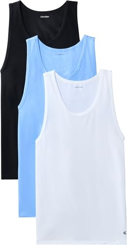Calvin Klein Herren 3er Pack Tank Tops mit Rundhalsausschnitt, Mehrfarbig (Black W Blue Descent Emb/Blue Desce), 2XL