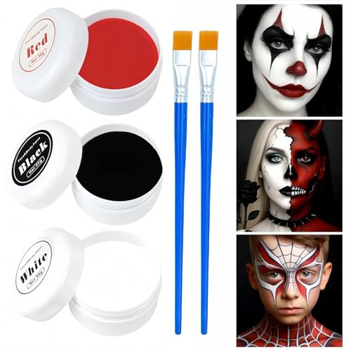 Maquillaje Halloween 50g,Pintura Cara Halloween Blanco Negro Rojo,Pintura Blanca Cara Halloween,Maquillaje Blanco,Vampiro Zombie Payaso Esqueleto, Makeup Para Teatral Carnaval Fiesta