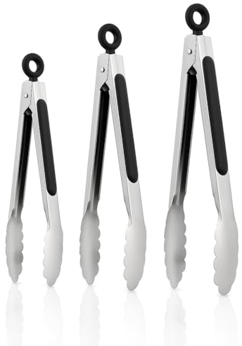 3 pcs Pince de cuisine, Pinces de Cuisine en Acier Inoxydable,(19.5/26.5/32.5cm), Avec Poignée Antidérapante en Silicone, Pince Barbecue et Pince Alimentaire Robustes, Résistantes et Polyvalentes