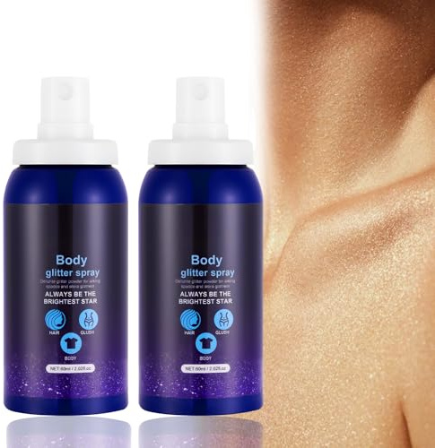 AOOWU Lacca Brillantini per Capelli, 2PCS Spray Glitterato per Viso e Corpo Make up, Glitter Capelli per Carnevale Halloween Natale Club Mascherata Feste, 60ML