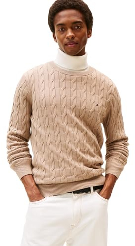 Tommy Hilfiger Men's Cable Knit Crewneck Sweater Lightweight Pullover Sweater