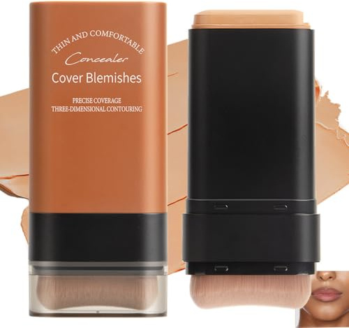 Full Coverage Foundation Stick, Cream Formula, Shade 5 Deep Mocha, 1-Pack | Matte Finish, Built-In Blending Brush, Concealer And Contour Application For Daily Make-Up, Black Casing, Warm Brown Cap