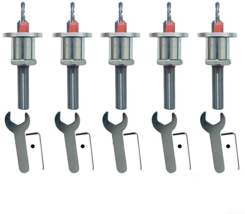 Per la lavorazione del legno, 5 punte da trapano svasate con foro per vite di arresto della profondità regolabile, gambo da 8 mm, design a tre punte per una foratura precisa del foro della vite