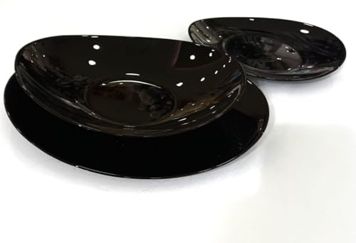Servizio Piatti per 6 Persone, in vetro, 18 pezzi per Lavastoviglie Ovale Lucido (Nero, 6 persone)