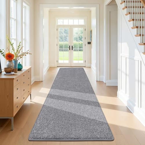 SHACOS Läufer Flur 80x250 cm Kurzflor Teppich Läufer Waschbar Teppichläufer rutschfest Flur Teppich für Wohnzimmer, Schlafzimmer, Küche, Grau