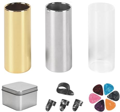 Asyduey 60mm Guitar Slide Set,Stainless Steel Metal/Glass Finger Slides 6 Pcs Guitar Picks,and 4 Finger Picks Guitar Accessories