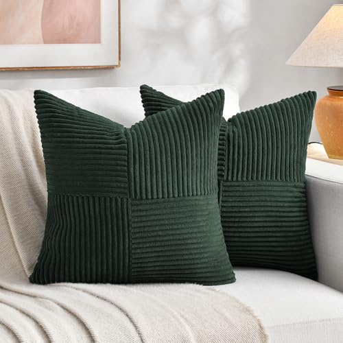 FDTERN 2er Set Dunkelgrün Kissenbezug 80x80 cm Weich Moderne Dekorative Kissenbezüge Kissenhülle Dekokissenbezug Sofakissen Dekokissen Boho Deko für Sofa Schlafzimmer Wohnzimmer Bett
