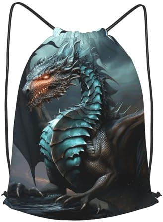 Moderne Sportbeutel Cooler Drache Turnbeutel Bedruckt Sportrucksack Für Sport Strand Urlaub 36X42Cm