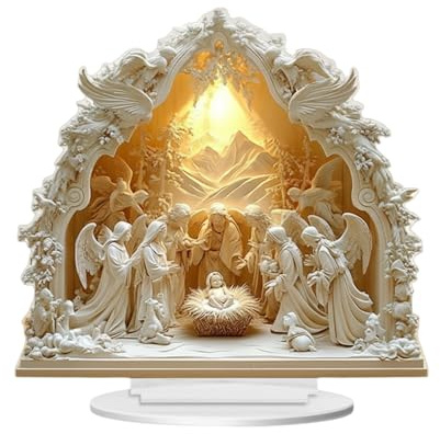Generisch Weihnachtskrippe - 2D Acryl Religiös - Weihnachtsfiguren Krippen Schreibtisch Deko | Für Heimdekoration Christliche Innenbereich Tisch Kaminsims Kamin Schlafzimmer Wohnzimmer Büro Kirche