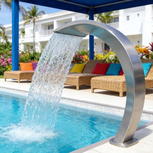 ZHIGUANYUN Wasserfallbrunnen aus Edelstahl, geschwungenes Design, hohe Festigkeit, für Gartenteiche oder Schwimmbecken, Silber 30x60CM