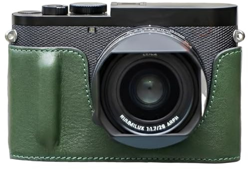 Echtleder-Halbe Hülle kompatibel mit Leica Q3 / Q3 43 Kameras, Schutzhülle mit integriertem Handgriff, magnetischer Bodenöffnung für Batteriezugang und integrierter 1/4-Stativaufnahme (Grün)