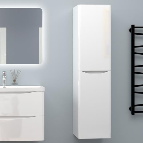 Biubiubath Hochglanz Weiß Hochschrank 140cm Hängeschrank mit 2 Türen und 3 Stauräume Wandschrank Hängend