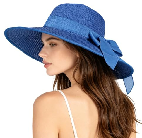 LHHMZ Women Beach Sun Straw Hat, Wide Brim Summer Hat, Foldable Packable Floppy Beach Hats