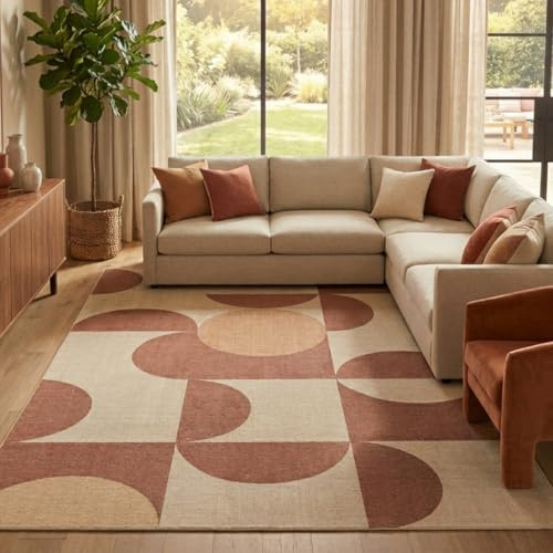 TAPISO Wisp Teppich Kurzflor Braun Beige Wohnzimmer 300 x 400 cm | Geometrisch Design Teppich Abstrakt - Weich, Rutschfest, Pflegeleicht - Schlafzimmer Esszimmer oeko-tex