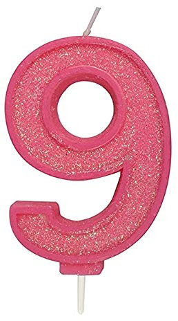 CULPITT Sparkle Number Candles For Cake & Cupcakes, Single Numbers From 0-9, Say Happy Birthday with These Candle Sparklers, Celebrate Birthdays & Anniversaries with Flair - Pink 9