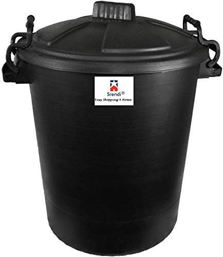 Easy Shopping BLACK 50L Litre Heavy Duty Plastic Bin Rubbish Waste Dustbin Home Garden Outdoor Animal Feed Storage Unit Clip on Locking Lid - Made In U.K.