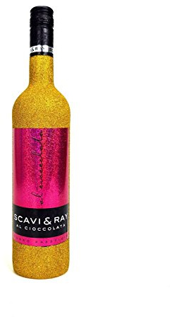 Scavi & Ray Al Cioccolata Rotwein Cuvèe 0,75l (10% Vol) - Bling Bling Glitzer Glitzerflasche Flaschenveredelung für besondere Anlässe - Gold -[Enthält Sulfite]
