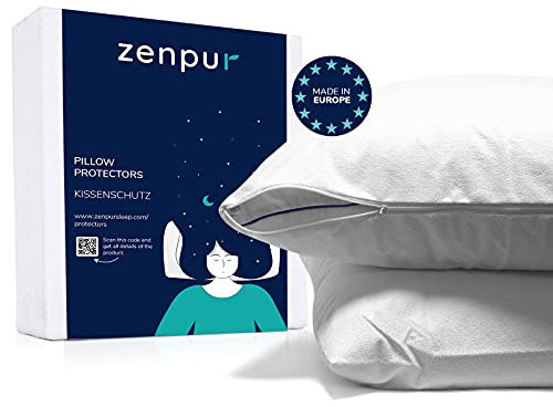 ZenPur Lot de 2 Protège Oreillers 65x65 Imperméables - Protection Anti-Acariens et Anti-Allergies - Housse avec Fermeture Éclair, Certifié Oeko-TEX