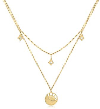 Elli Halskette Silber 925 Vergoldet 24K Layer Sonne Mond Sterne Kette Damen Kristall Schmuck Geschenke für Frauen Mädchen Mama Freundin, Astro Silberkette Länge 40 cm