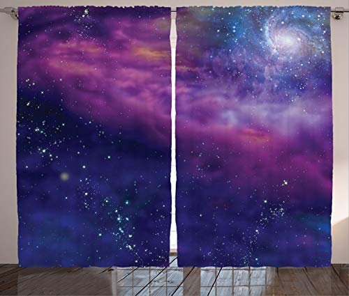 ABAKUHAUS Weltraum Rustikaler Vorhang, Galaxy Nebula Stern, Wohnzimmer Universalband Gardinen mit Schlaufen und Haken, 280 x 175 cm, Lila Blau