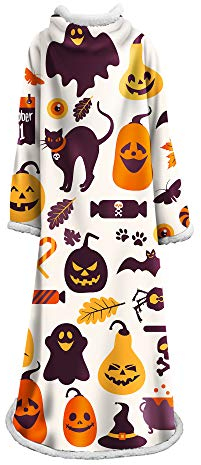 Wearable Decke Mit Ärmeln Arme Halloween, Morbuy 3D Gedruckt Super Soft Warm Comfy Plüsch Ärmeln, TV Lazy Robe Decke Für Erwachsene Frauen Männer (127cm x 178cm,Kürbis)