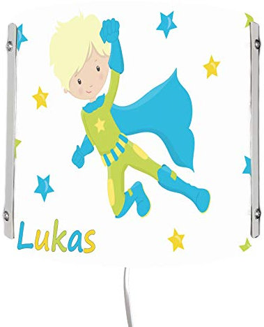 CreaDesign WA-1091, Superheld, Kinderzimmer Wandlampe personalisiert mit Namen, Nachtlicht/Schlummerlicht für Steckdose, E14, 22 x 22,5 x 8,5 cm
