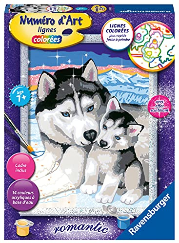 Ravensburger – Numéro d’Art Format 18x24cm – Doux Bisous de Husky – Loisir créatif – Kit de Peinture par numéros – Effet Scintillant – Activité créative – Dès 7 Ans – 28680 – Version française