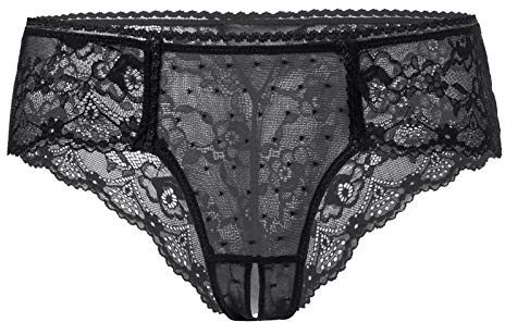 PERAMBRY Women's Lace Sexy underwea Panties Bow Tie Breathable Fashionable-BLACK 1075-S
