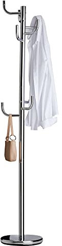 IDIMEX Porte-Manteaux Mila Portant pour vêtements sur Pied Hauteur 174 cm Socle Rond et 8 Crochets Dont 3 à mi-Hauteur, Meuble d'entrée en métal chromé