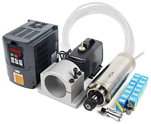 RATTMMOTOR 2.2kW Wassergekühlter Spindelmotor 220V CNC-Spindelmotor Kit+14 Stück ER20 Spannzangen+ 2.2kW Frequenzumrichter+80mm Spindel Halterung +80W Wasserpumpe mit 4.5M Rohr