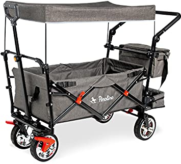 PINOLINO Klappbollerwagen AddPlus, faltbarer Bollerwagen, für Kindertransport mit Sonnendach, grau