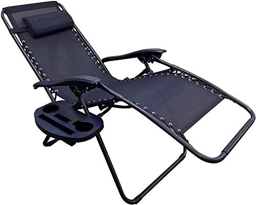 BPIL Patio Garden Oversized Zero Gravity Recliner Chair XL, Black, PVC, Steel Frame, 300 lbs, Foldable, Cup Holder, Reclining, Camping, Relaxing