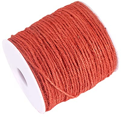 Craftdady 328Feet 3Ply 2mm Hemp Cord Garden Twine Reel Jute Rope Craft String Roll for Floristry Gardening Gifts Package Decoration Gardening, Orange Red