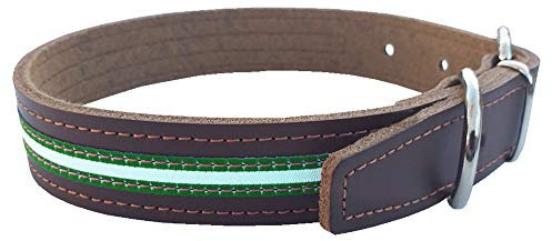 Tiendas LGP - Collar para Perros de Piel Flor con Bandera de Andalucia, 2,5 x 47 cm, Color Marrón