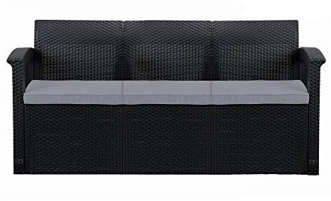 Trueshopping 3 Seater Rattan Outdoor Sofa with Cushions Garden Furniture Chair Garden Bench Chairs Sets Patio Lounge Conservatory, Graphite