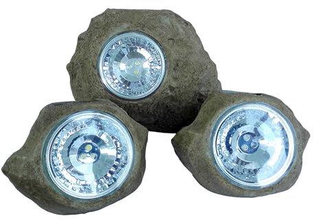 Lot de 3 rochers solaires de jardin à poser balisage LED blanc ROCKY BROWN 14 et 9cm