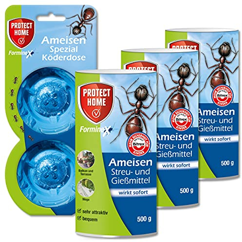 Protect Home 3x 500g FormineX Ameisen Streu-& Gießmittel N + 2 Stück Köderdose Spezial