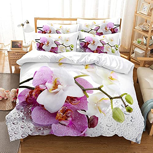 YDYRX Bettwäsche 155x220 Weiße rosa Orchidee 3 Teilig bettwäsche Sommer 1 Bettbezug mit Reißverschluss und 2 Kissenbezug 80x80 cm, Für Kinder Jungen Mädchen