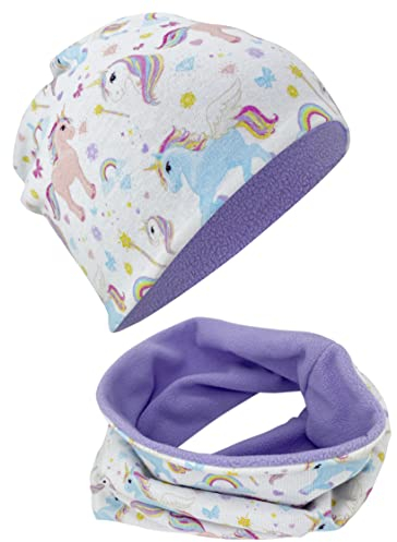 HECKBO Einhorn Kindermütze & Loop Schal - Fleece gefüttert - 2-6 Jahre - Baumwolle weich - Waschbar - Für kalte Tage
