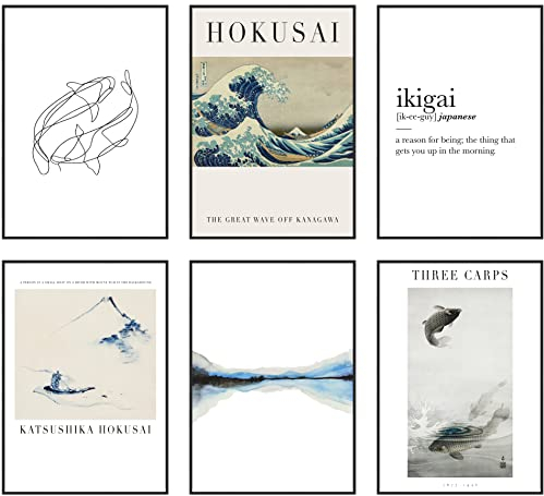 Hambient Poster Set, Wohnzimmer Deko Schlafzimmer, Zimmer - Wanddeko, Wandbilder - 6 Aesthetic Bilder 21x30 cm OHNE Bilderrahmen (Japanisch Hokusai Kanagawa)